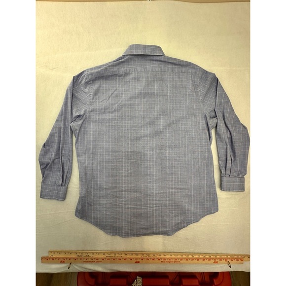 Van Heusen Flex Slim Fit Stretch Dress Shirt Blue Glen Plaid Mens 17.5 32/33 XL - Picture 2 of 10